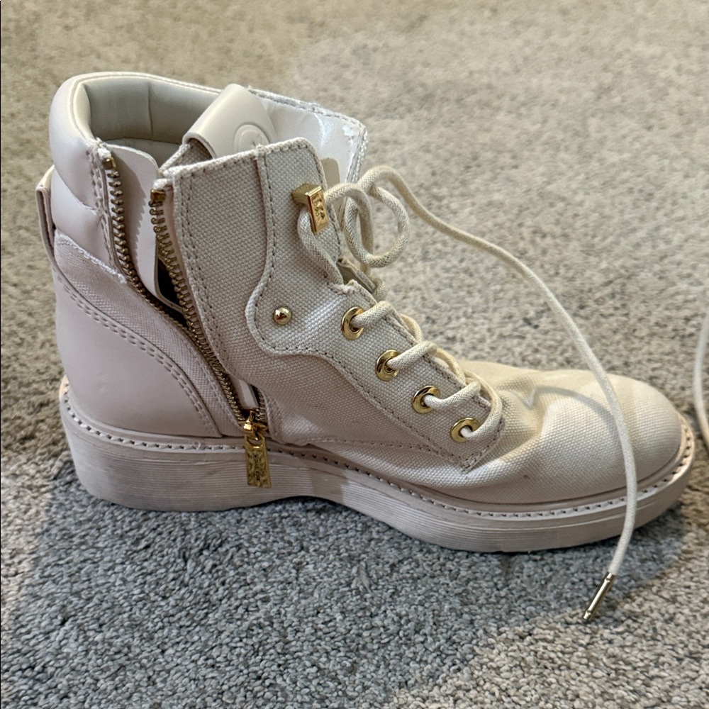 Michael Kors Cream Combat Boots with Gold Accents